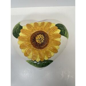 Vintage Majolica CARDIA Sunflower Pottery Beautiful Large Trinket Keepsake Box